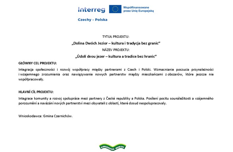 Dolina Dwóch Jezior – kultura i tradycja bez granic / Údolí dvou jezer – kultura a tradice bez hranic